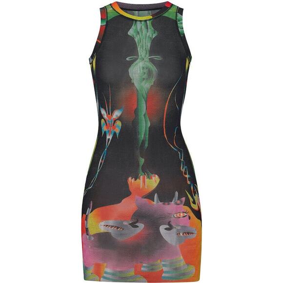 SKIMS Dresses & Skirts - SKIMS Summer Mesh High Neck Tank Dress - XXS Obsidian Print